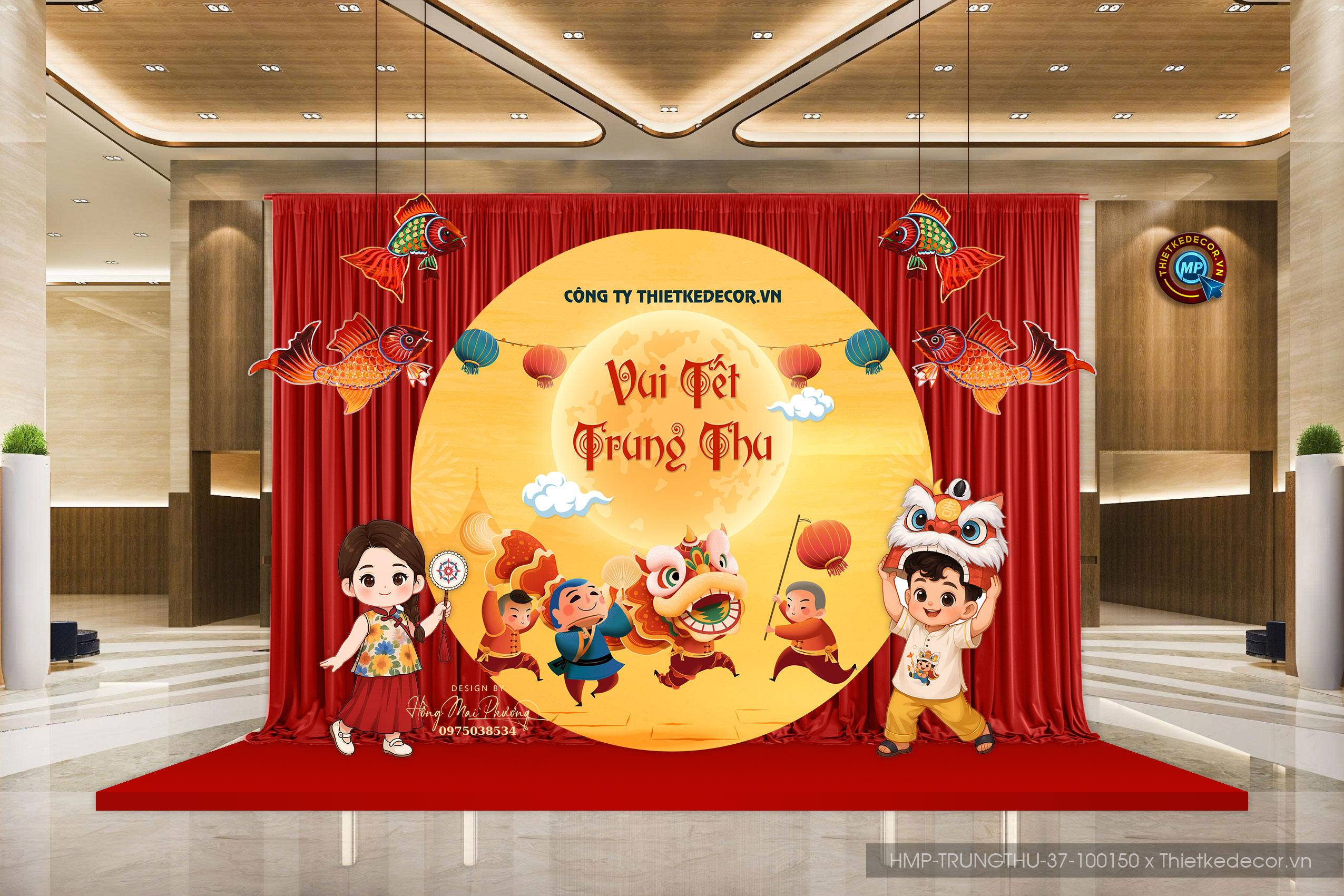 Backdrop Vui tết trung thu cùng chi bi bé xinh xĩu
